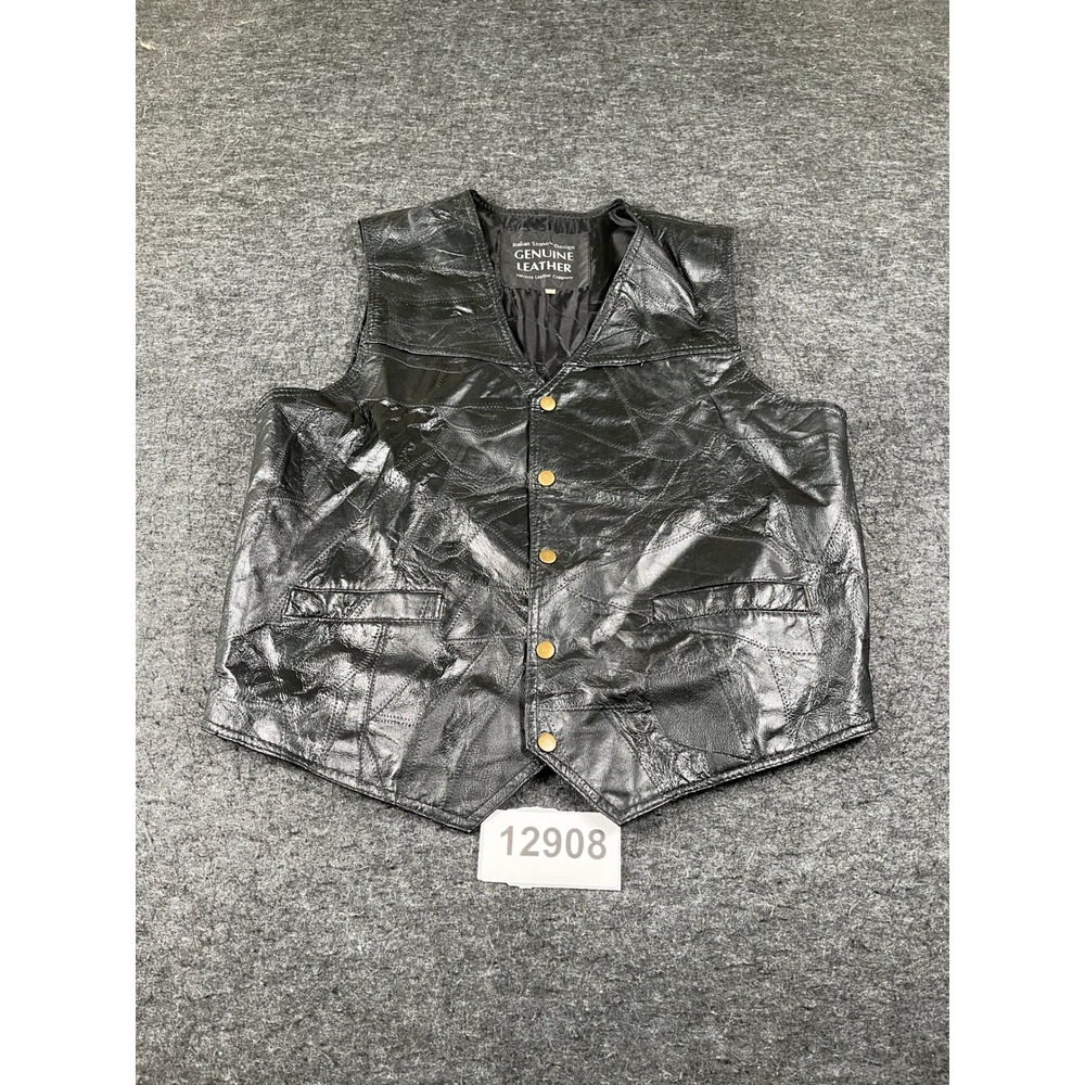 Italian Stone Leather Vest Mens XL Black Excellent Patchwork Biker Biker Core
